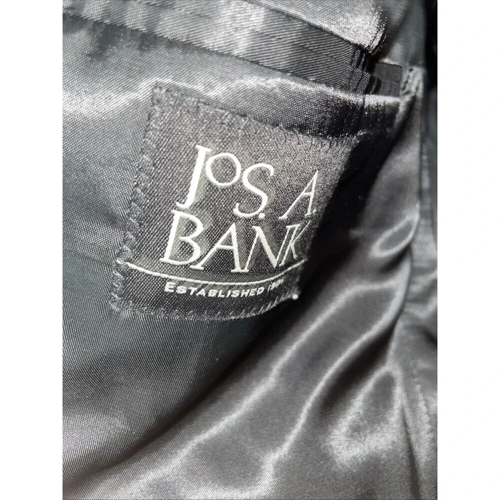 Jos A Banks Blazer Mens 44R‎ Black Silk Wool Houndstooth Plaid Buttons Career
